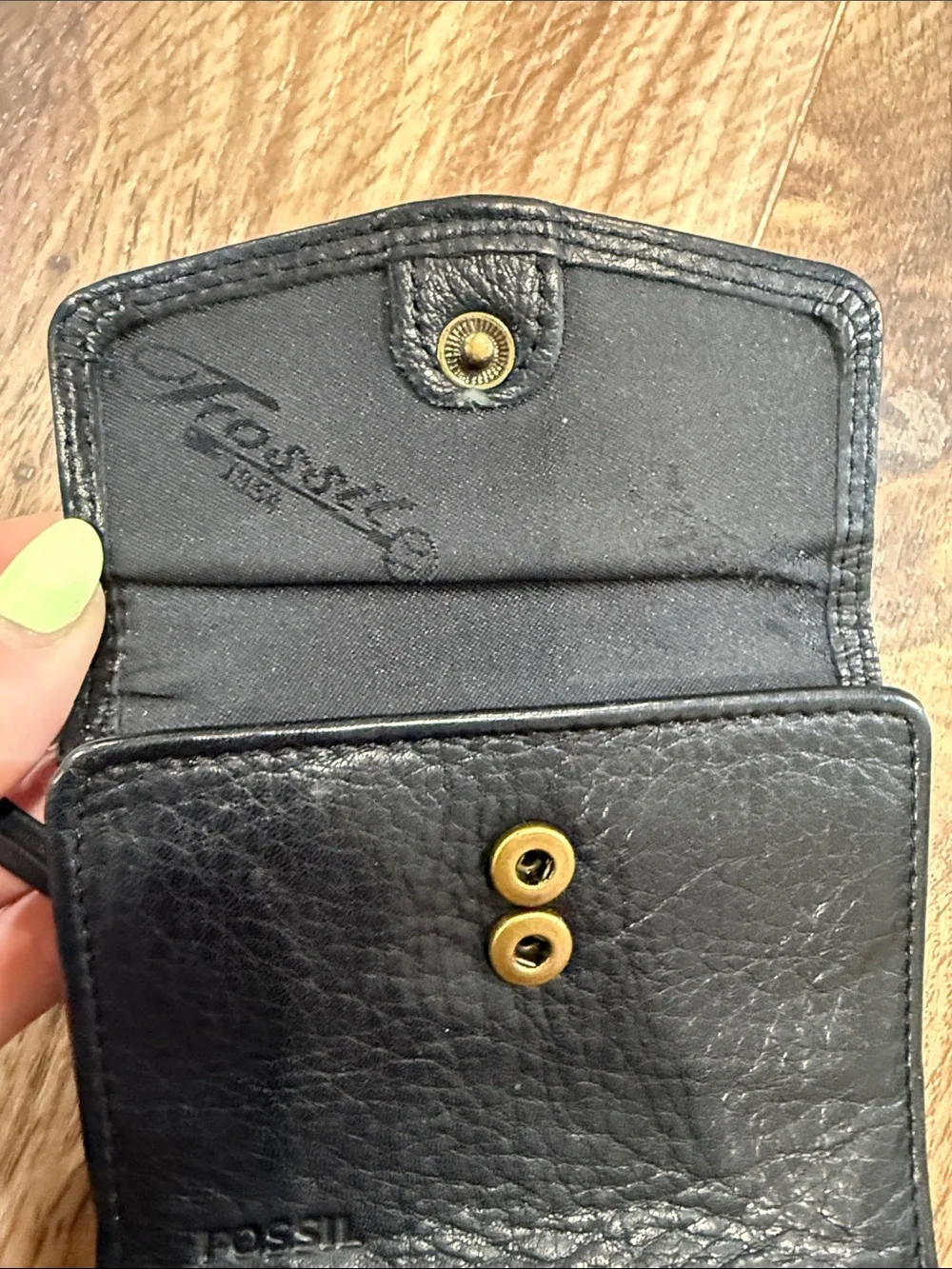 Vintage Fossil Black Leather Men's Bifold Wallet with Brass Key Clip